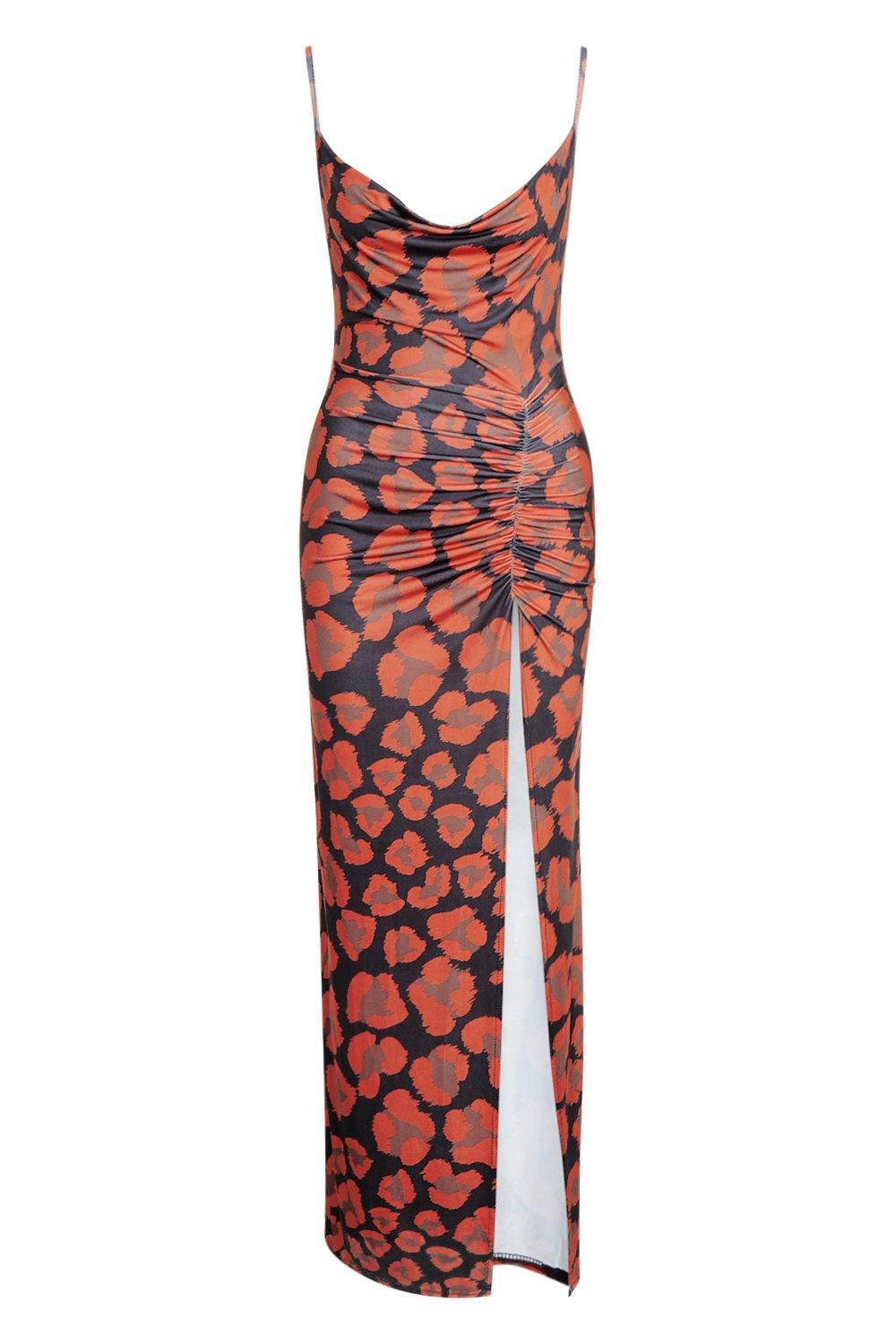leopard print split maxi dress