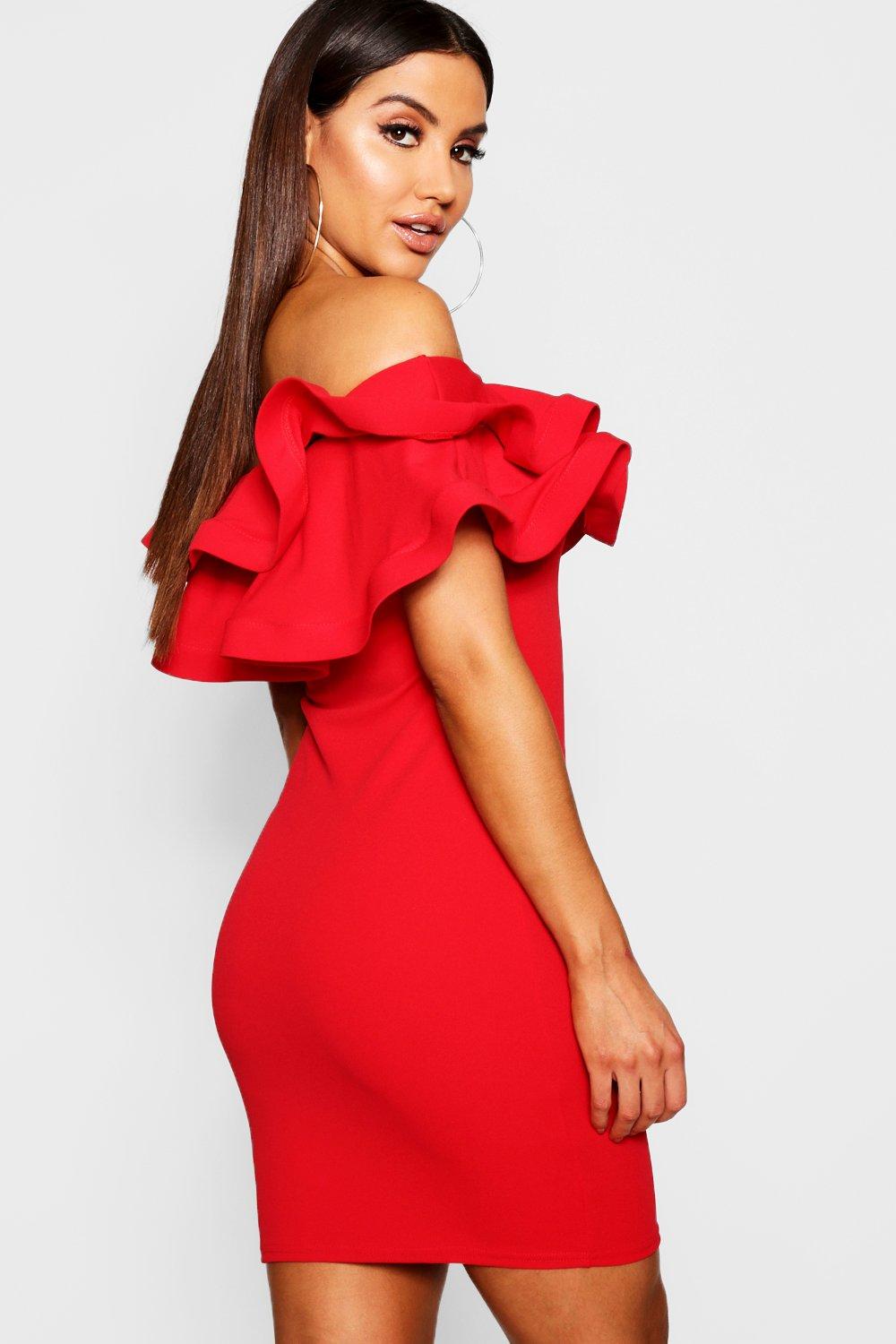 ruffle detail bodycon dress