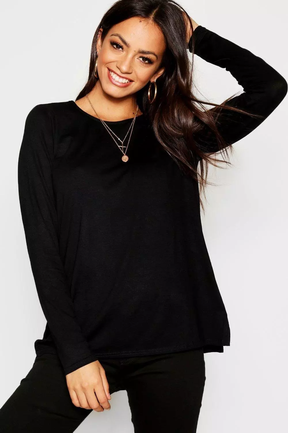 Black Basic Long Sleeve Split Side Top alternative image