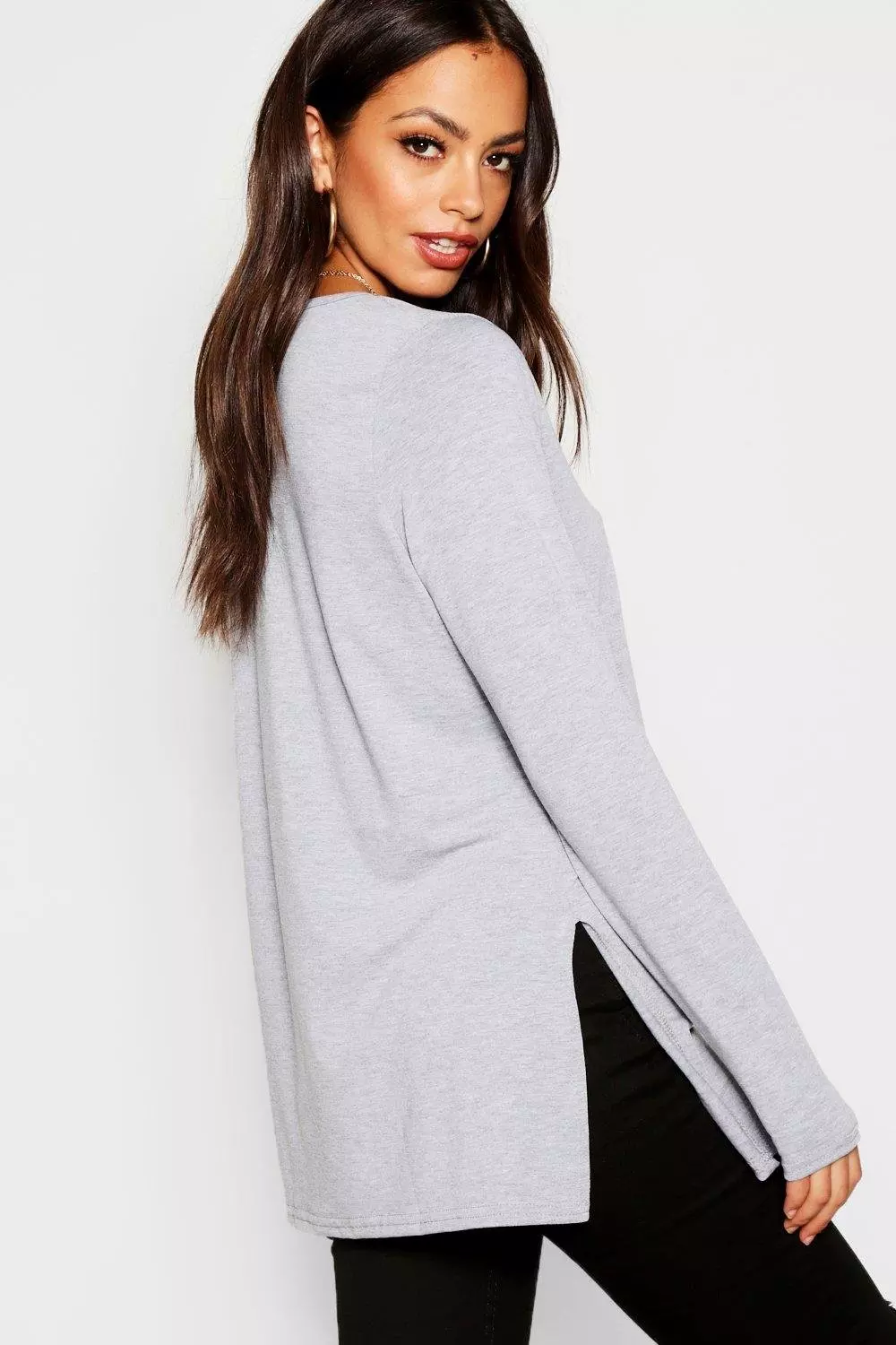 Black Basic Long Sleeve Split Side Top alternative image