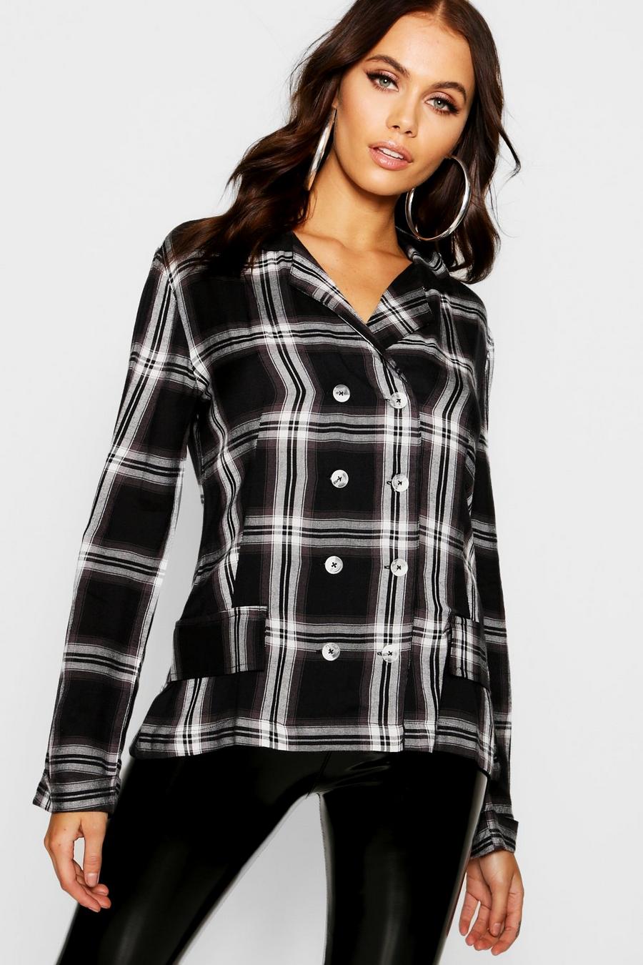 Black Check Double Breasted Shirt image number 1