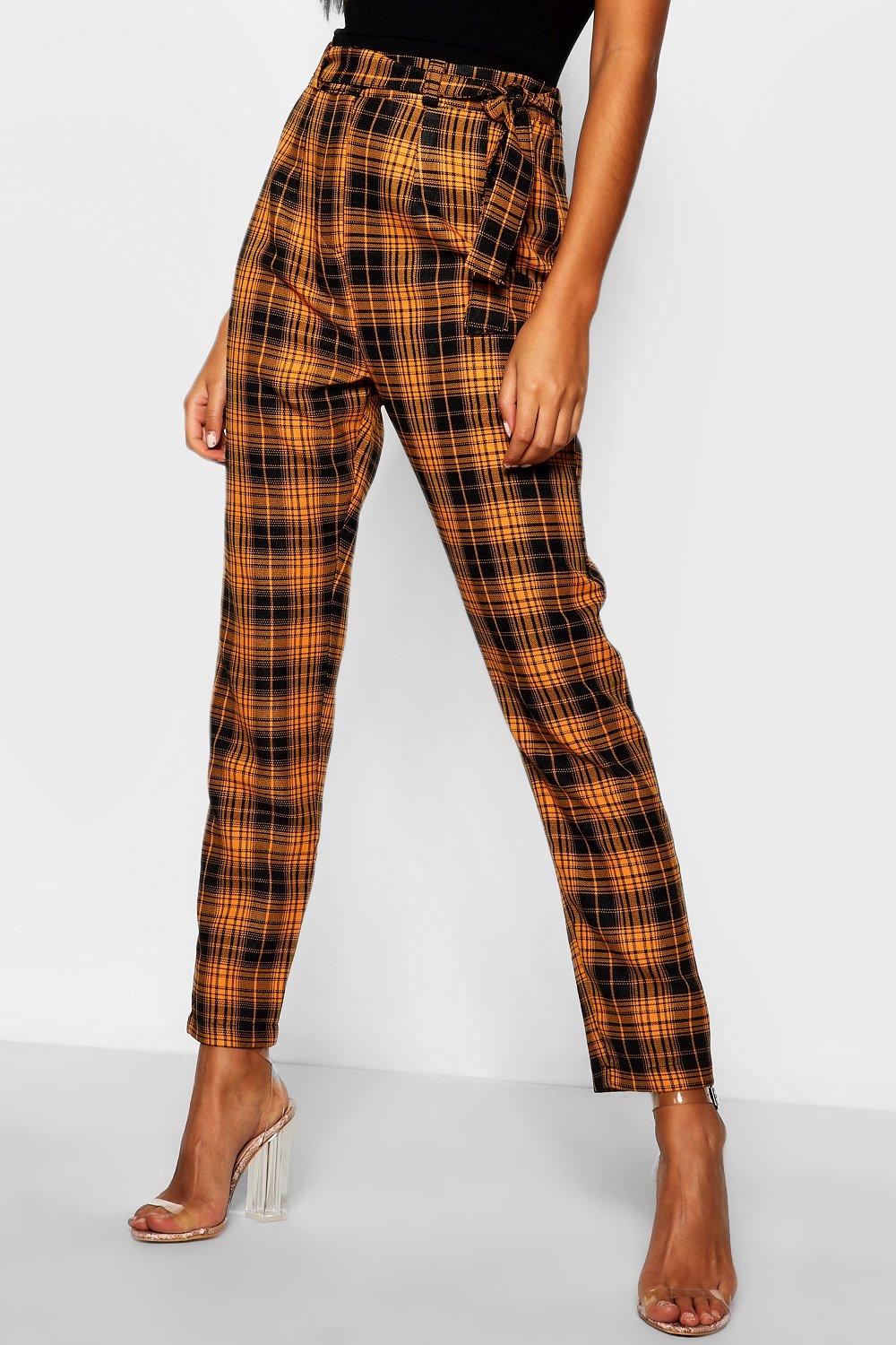 Tie waist plaid pants clearance