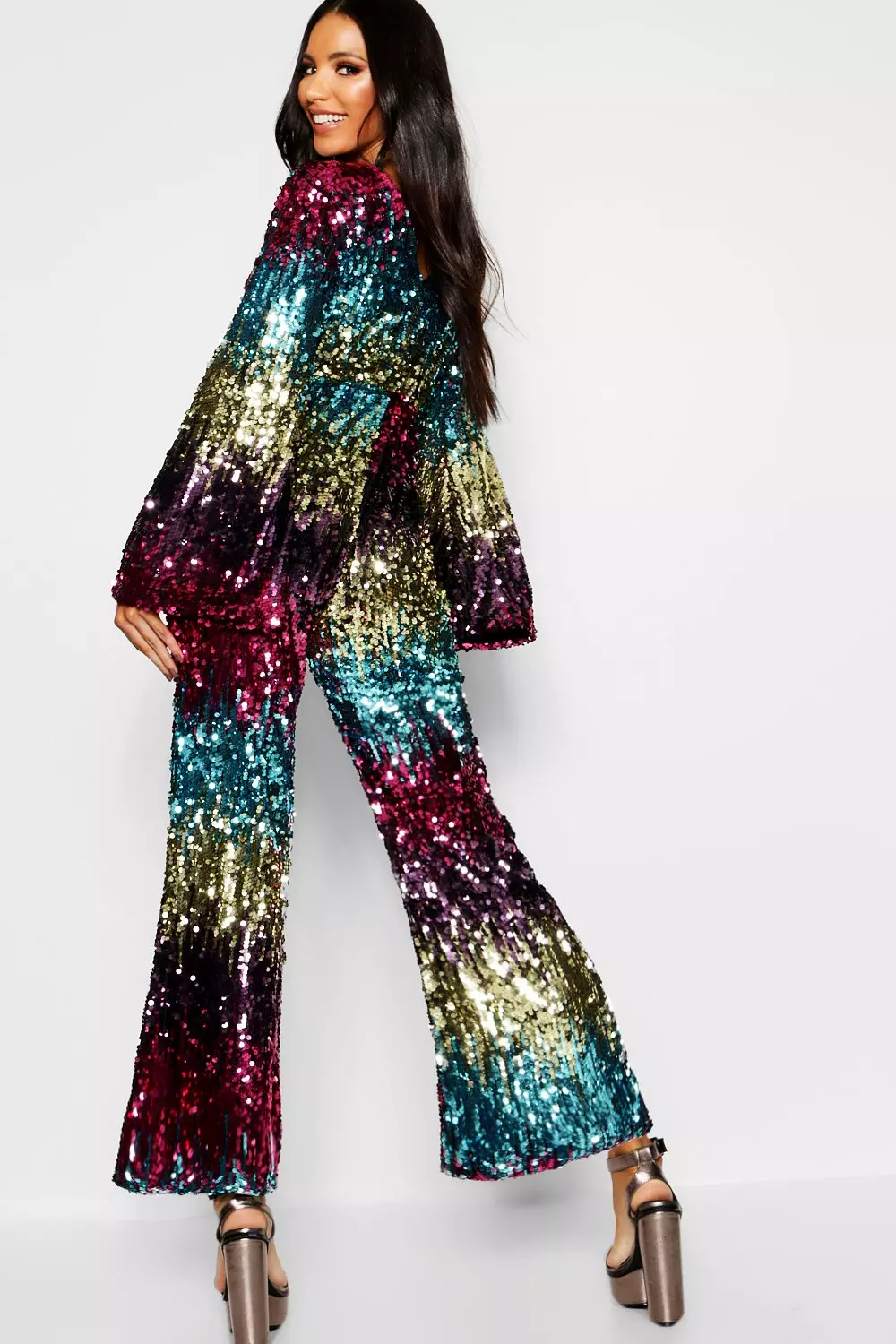 Rainbow Sequin Disco Jumpsuit for Women. Sparkle Disco Pants