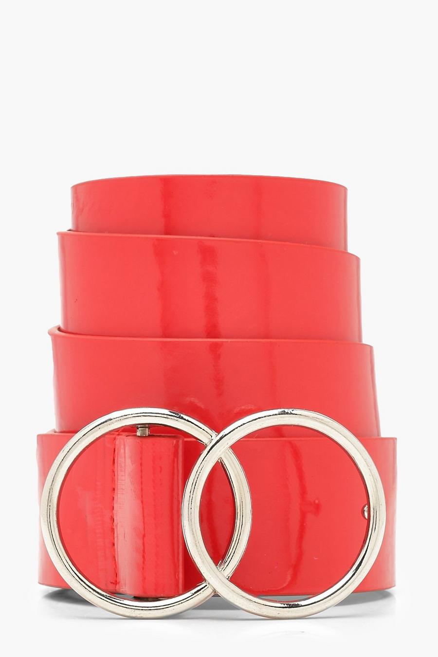 Cintura boyfriend in vernice rossa con passante ad anello image number 1