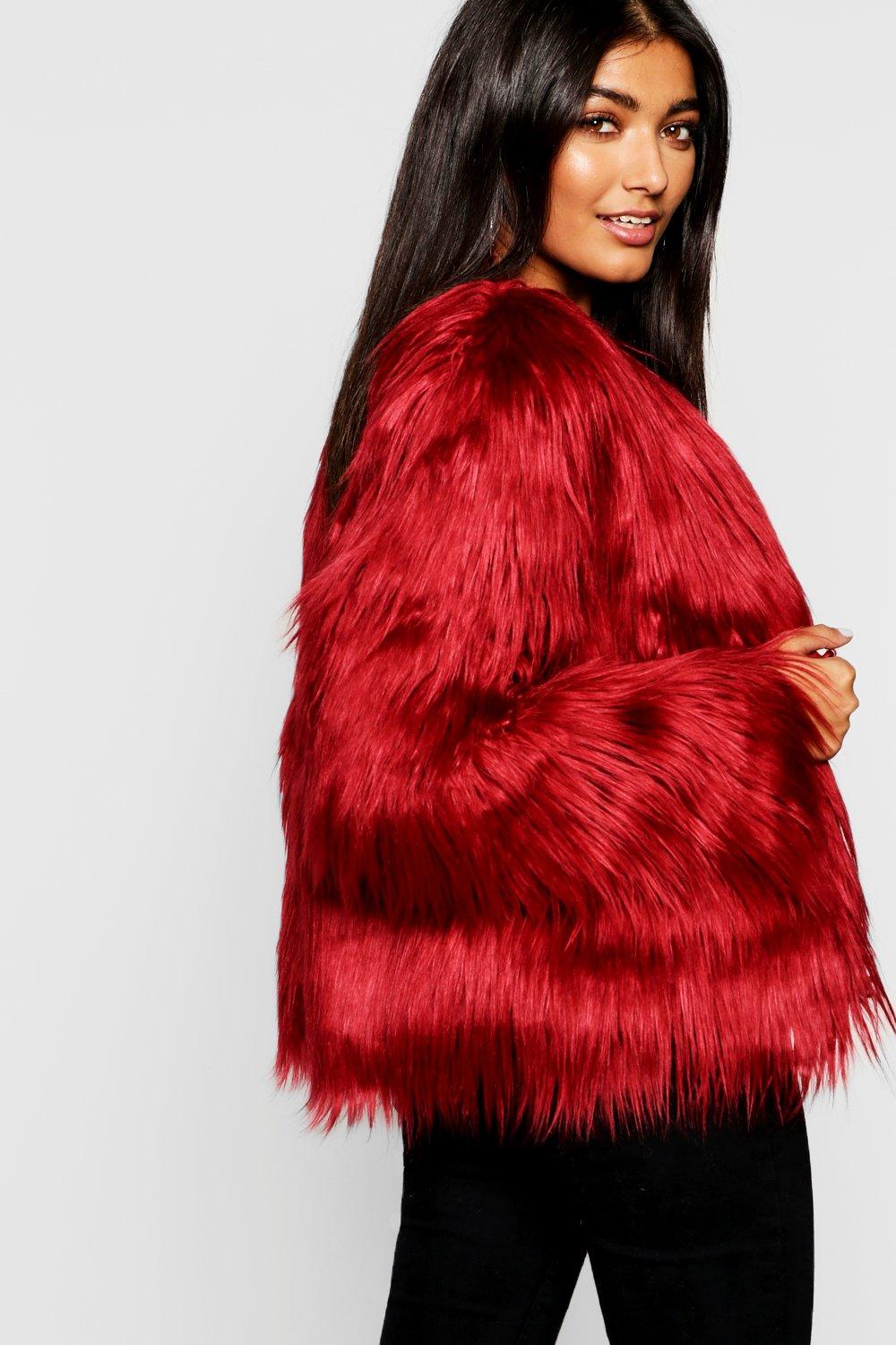 Red hot sale furry jacket