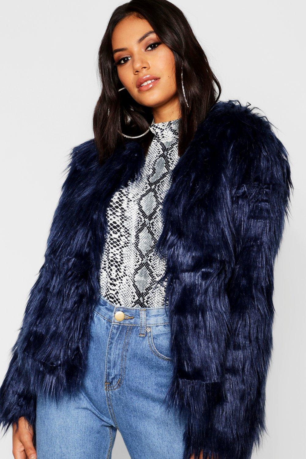 navy faux fur jacket