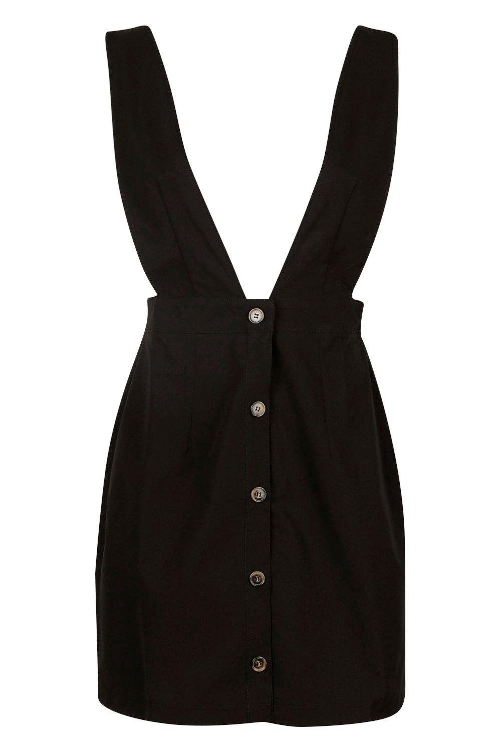 black plunge pinafore dress