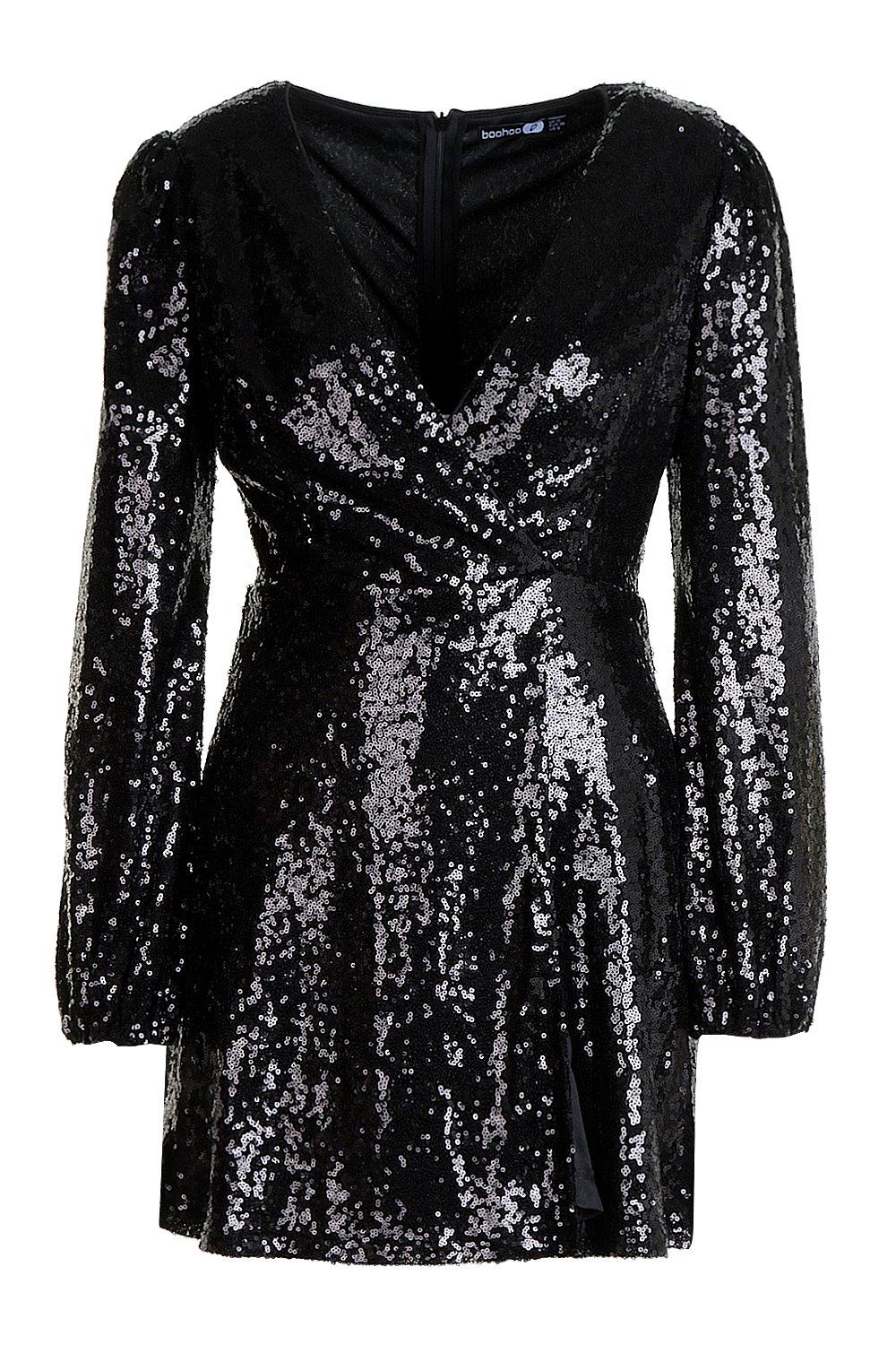 boutique sequin wrap skater dress