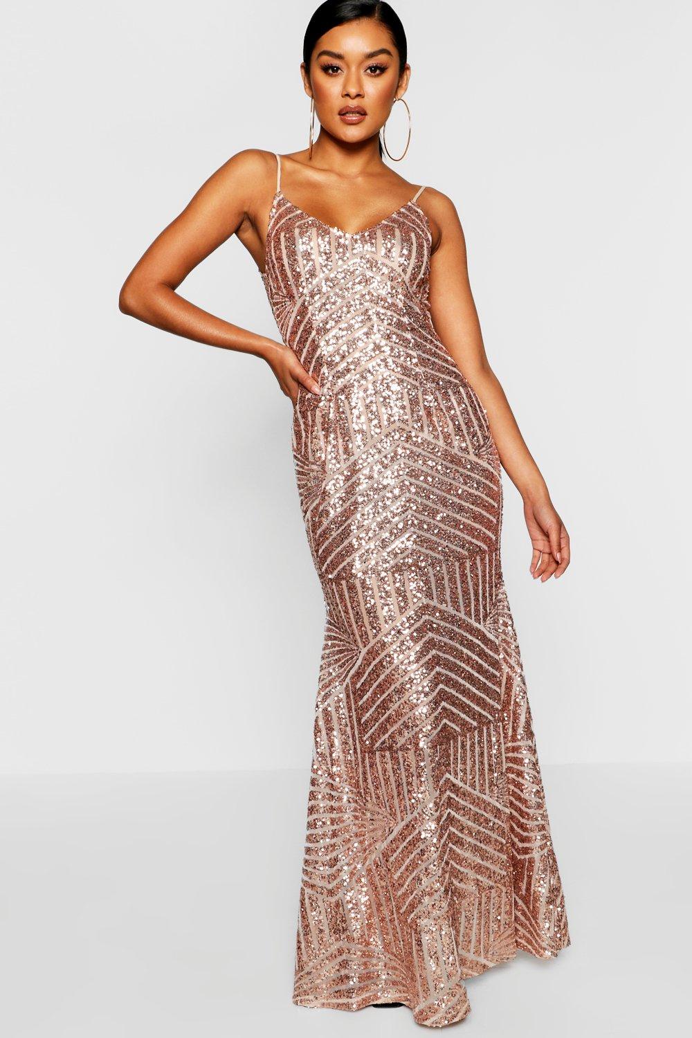 boohoo rose gold sequin dress