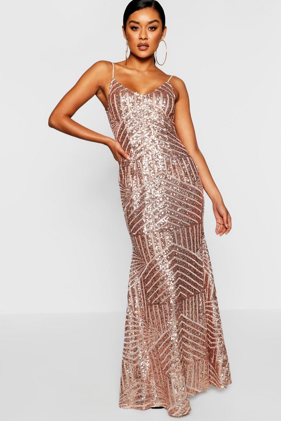 Rose rosa Sequin & Mesh Strappy Maxi Party Dress