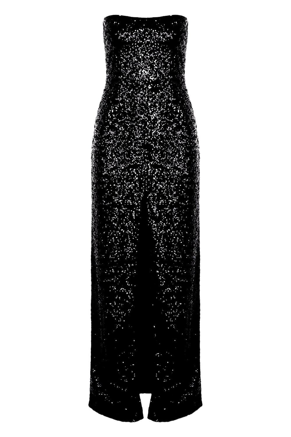 Black Sequin Bandeau Maxi Dress