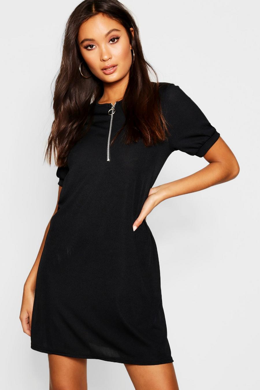 Zip Front Ribbed Tee Dress image number 1