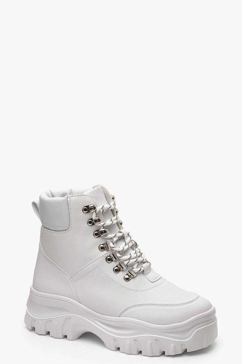 white chunky hiker boots