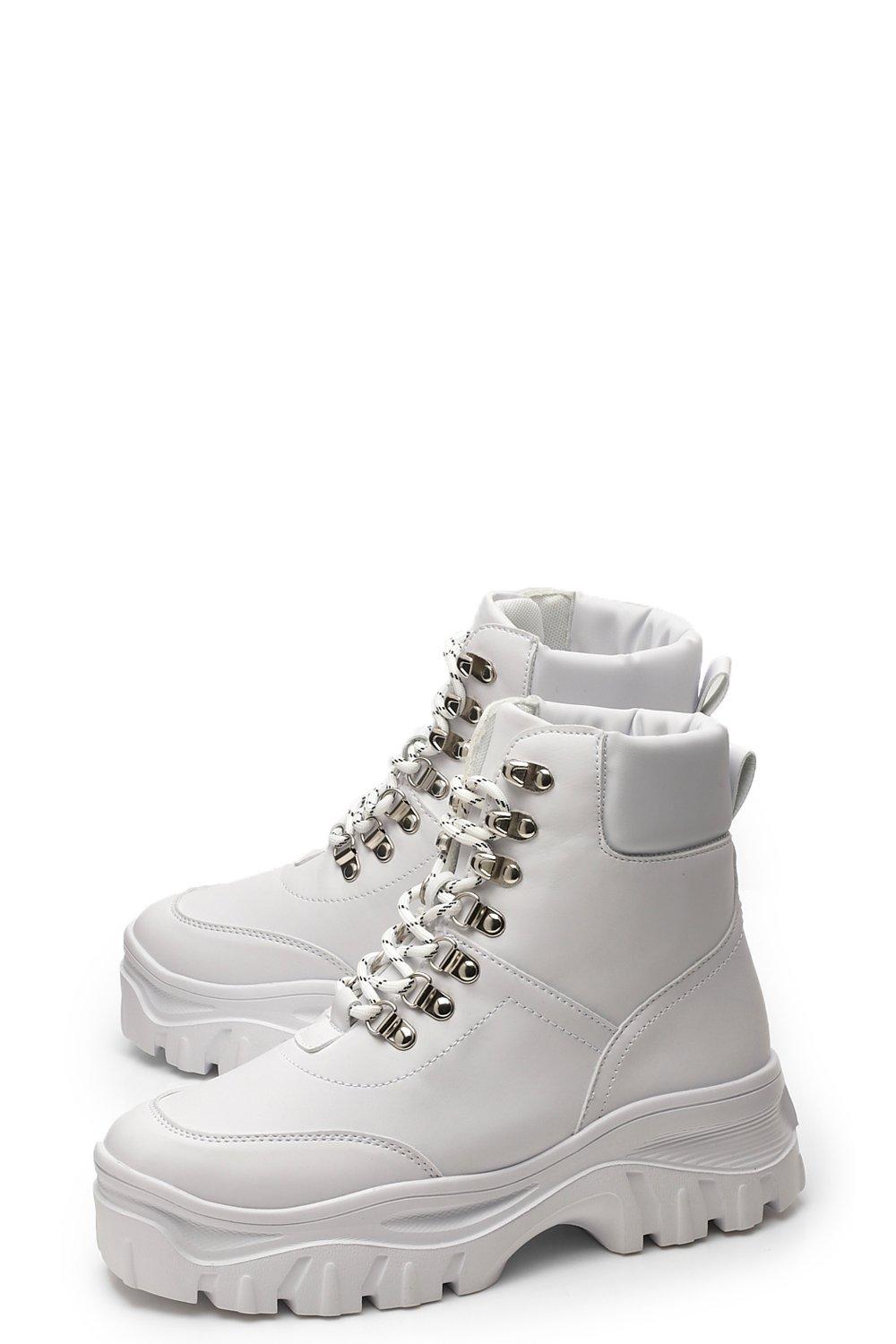 white flatform chunky hiker boot trainer