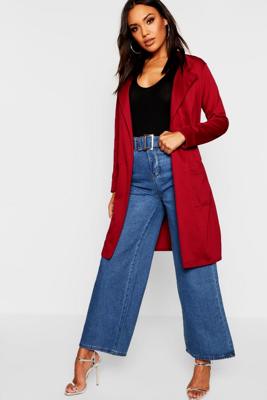 Berry Belted Duster Coat With Pockets image number 1