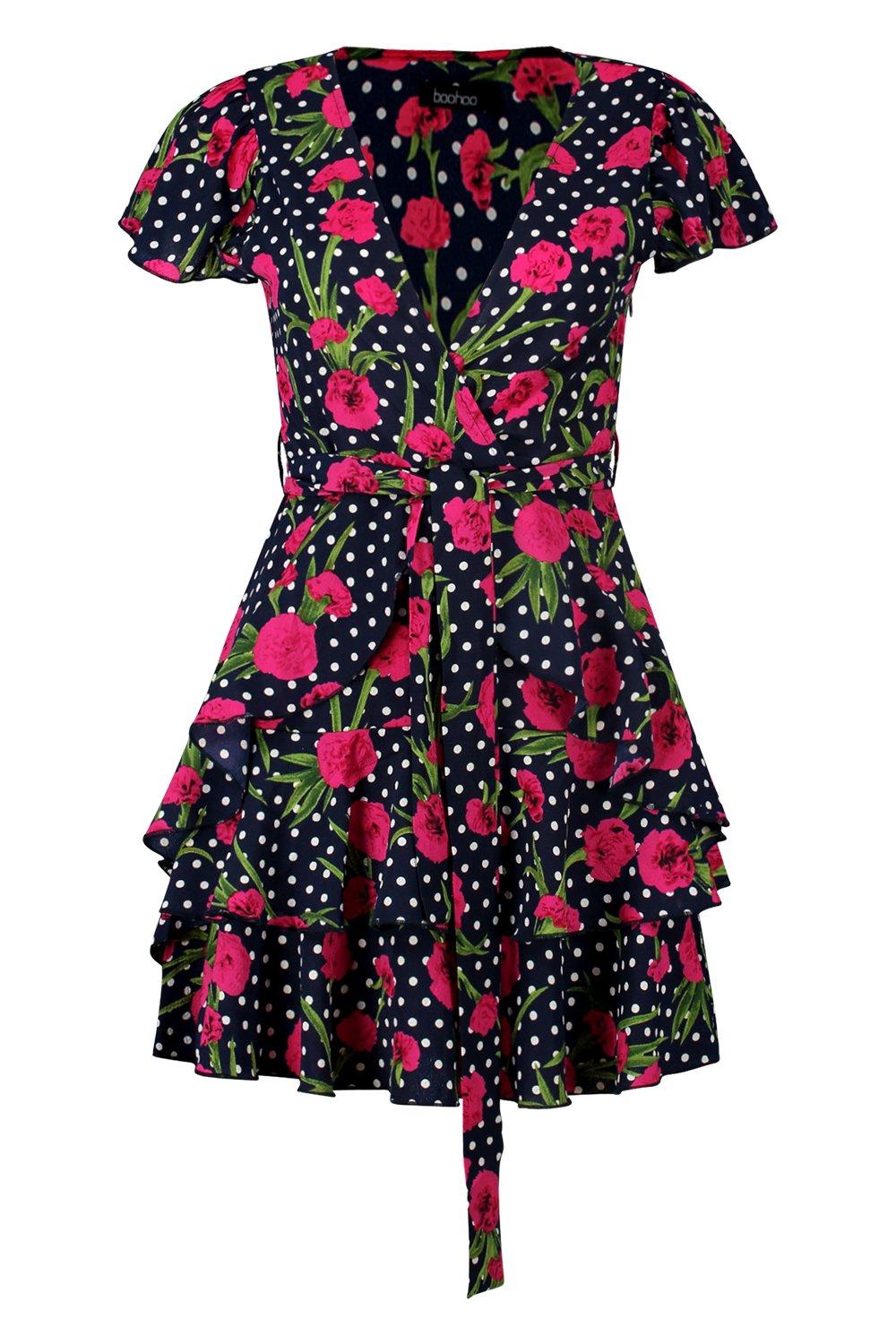 Mini Kleider Mit Blumen Print Und Punkten Und Ruschensaum Boohoo