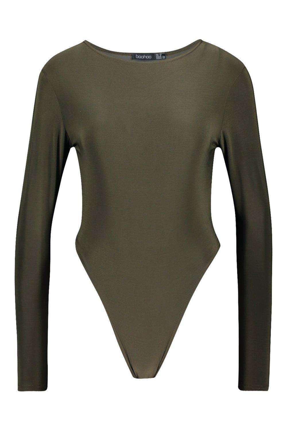 Women's Round Neck Long Sleeve Thong Bodysuit