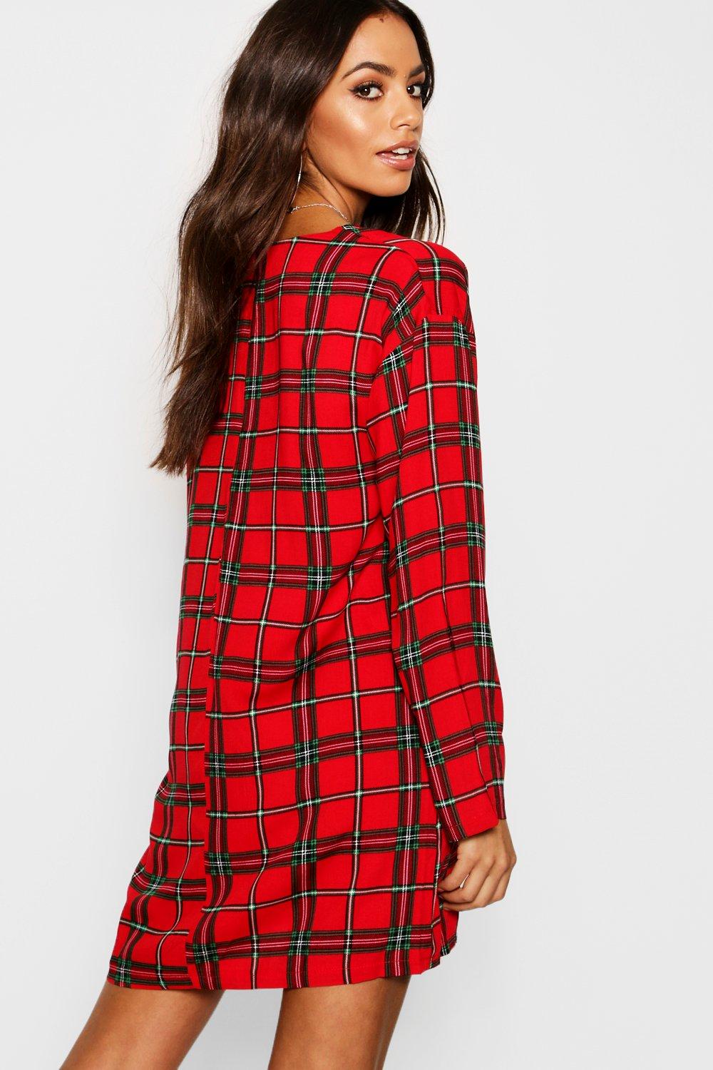 Women's Long Sleeve Tartan Shift Dress | Boohoo UK