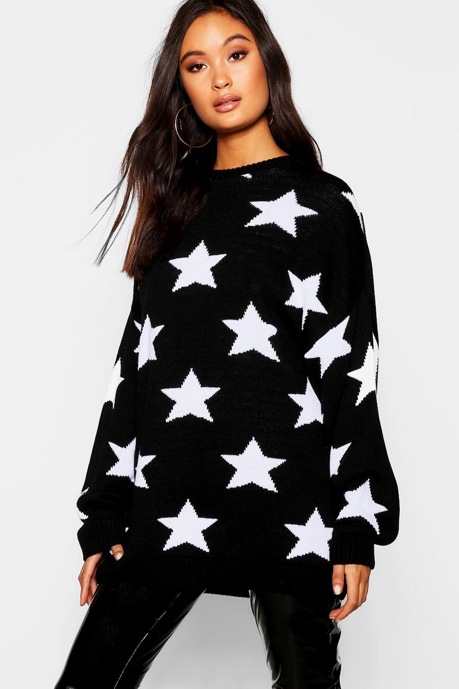 Black Oversized Star Knitted Jumper image number 1
