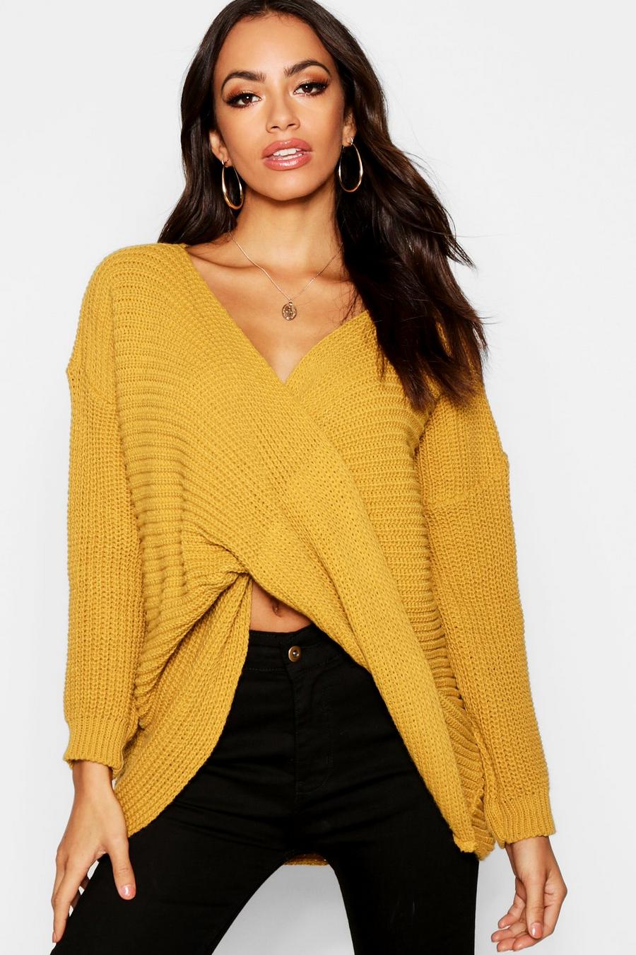 Mustard Wrap Front Knitted Jumper image number 1