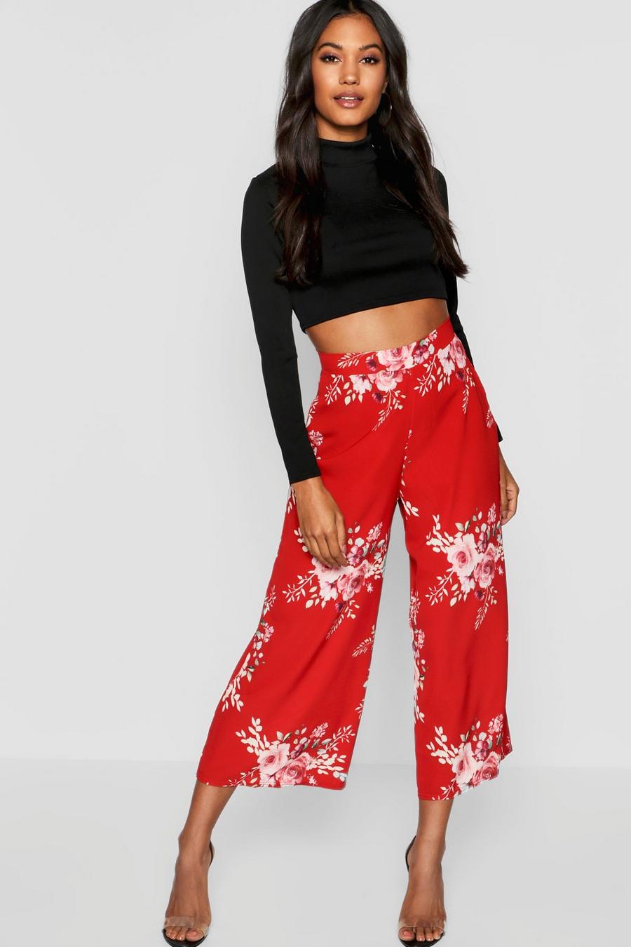 Woven Floral Wide Leg Culottes image number 1