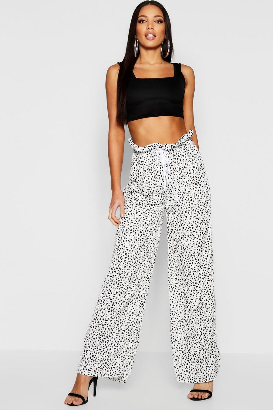 White Dalmation Spot Paperbag Wide Leg Trousers image number 1