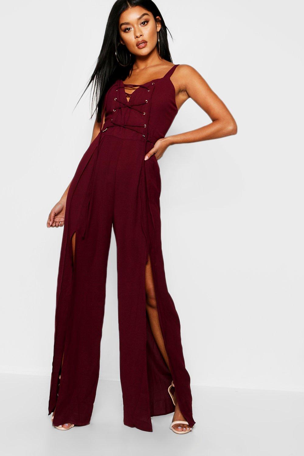 boohoo burgundy jumpsuit