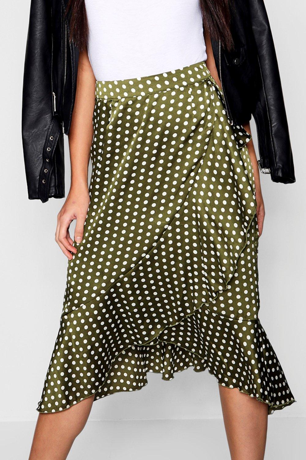 polka dot wrap midi skirt