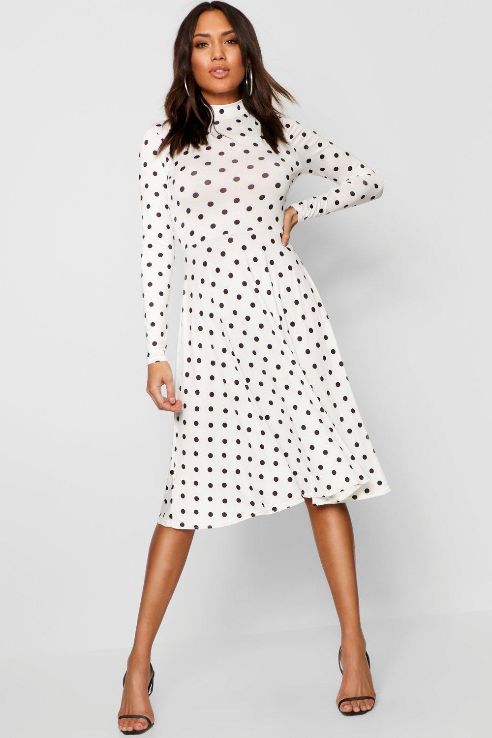 Women's High Neck Long Sleeve Polka Dot 