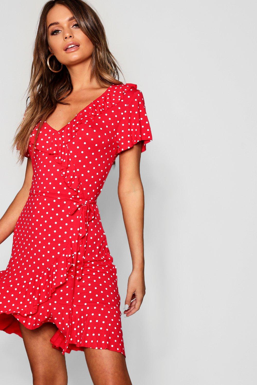 boohoo green polka dot dress