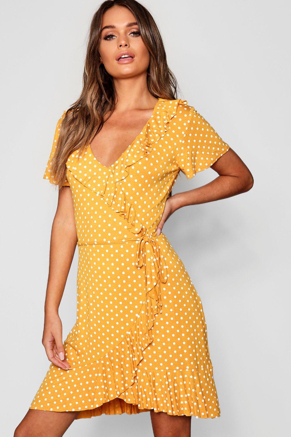 Yellow Polka Dot Wrap Dress Flash Sales ...