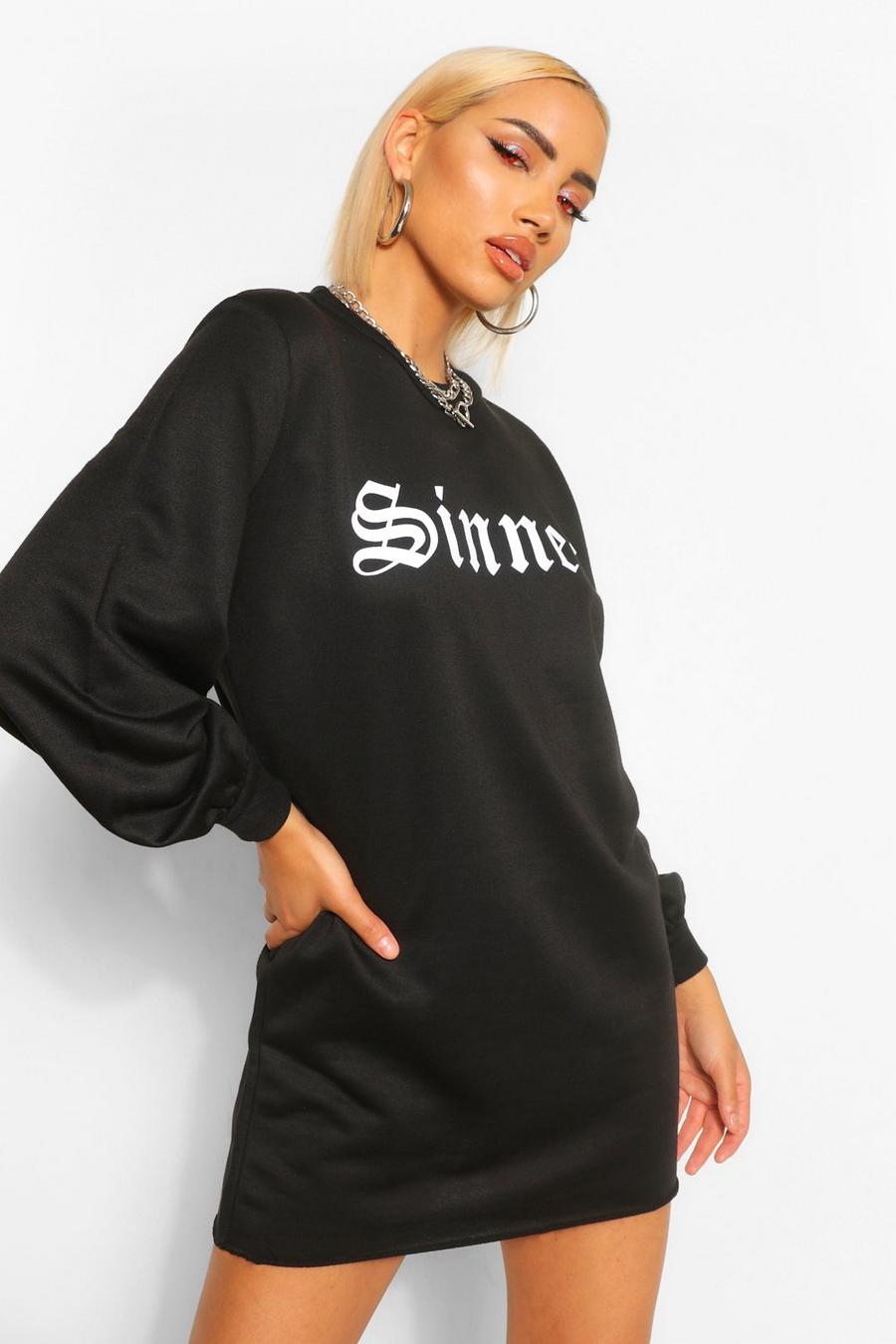 Black "Sinner" Oversize sweatshirtklänning med ballongärm image number 1