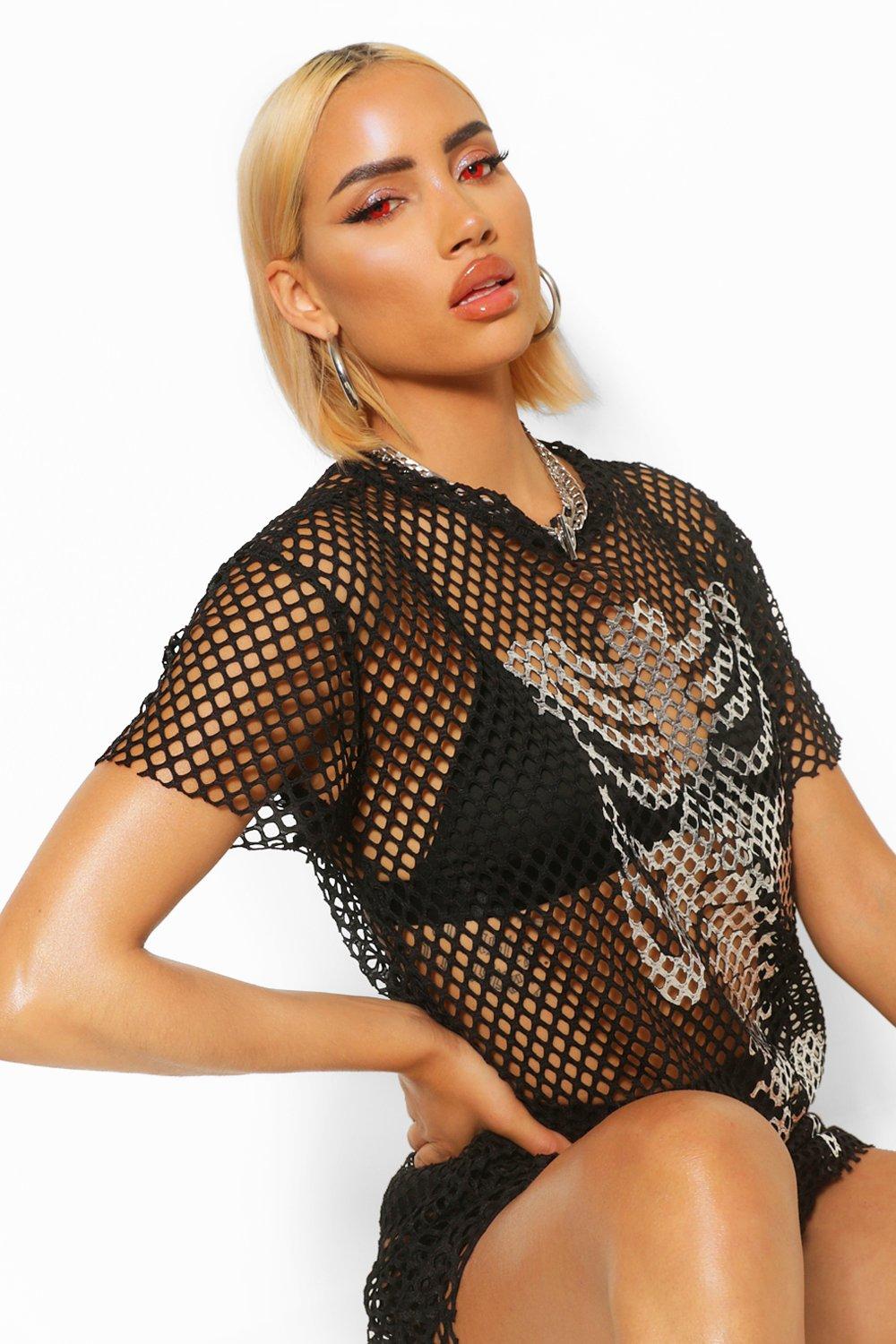 Black oversized fishnet t best sale shirt dress