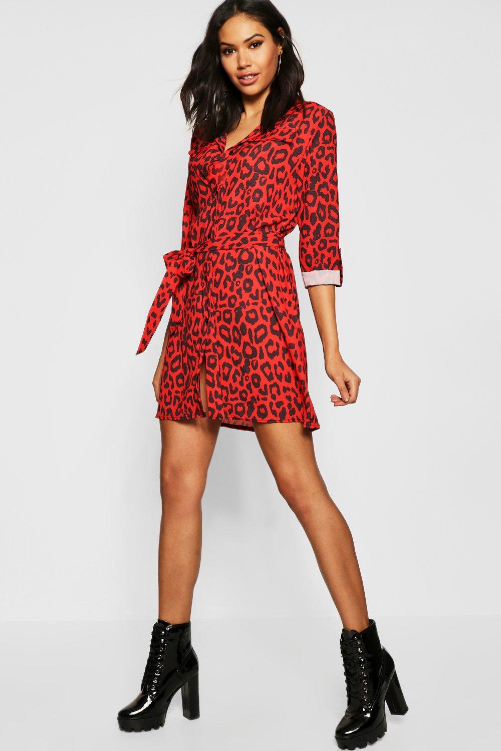 red leopard shirt dress