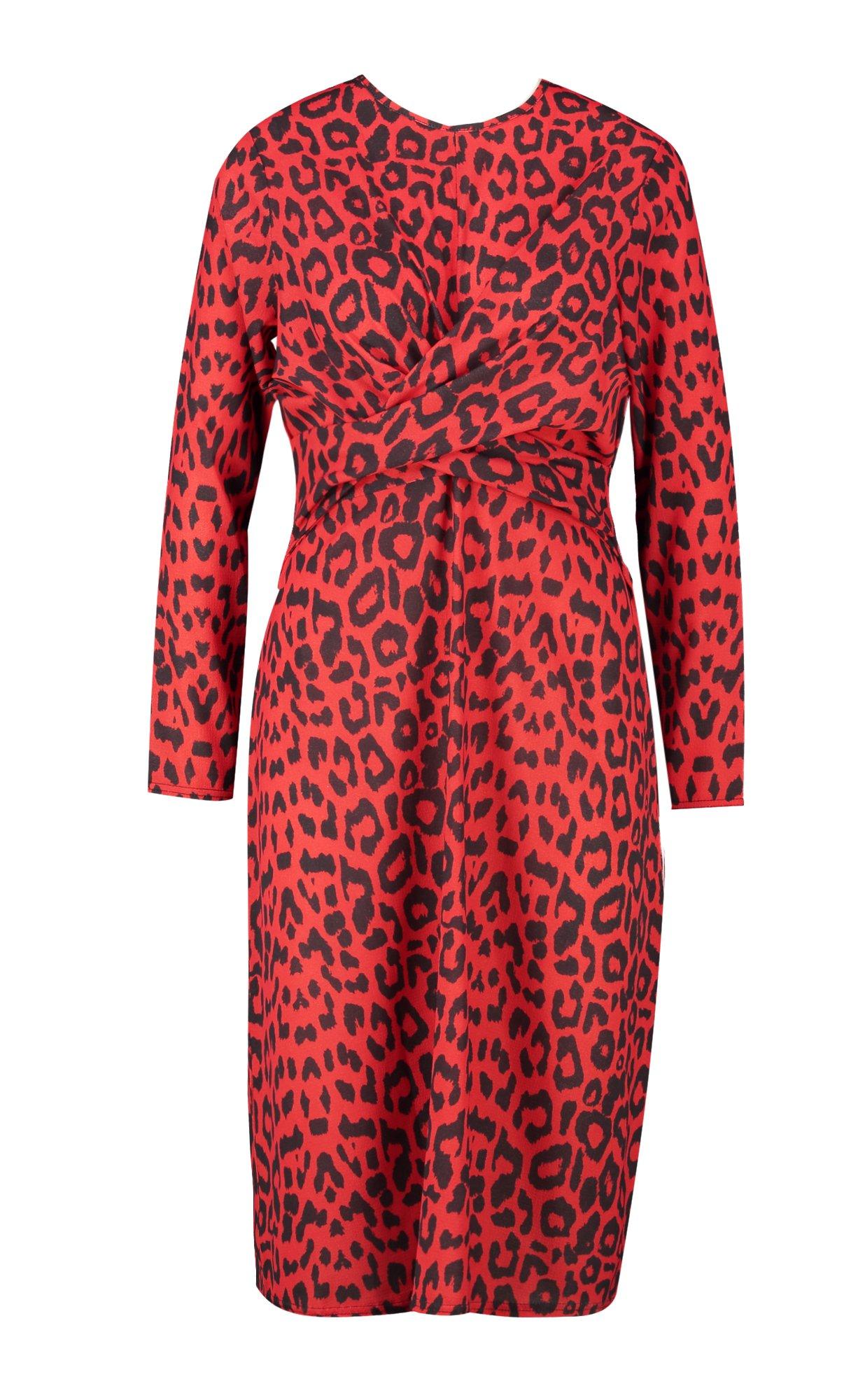 Red leopard print skater dress sales