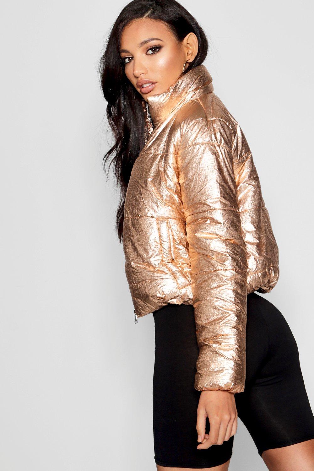 metallic cropped puffer jacket