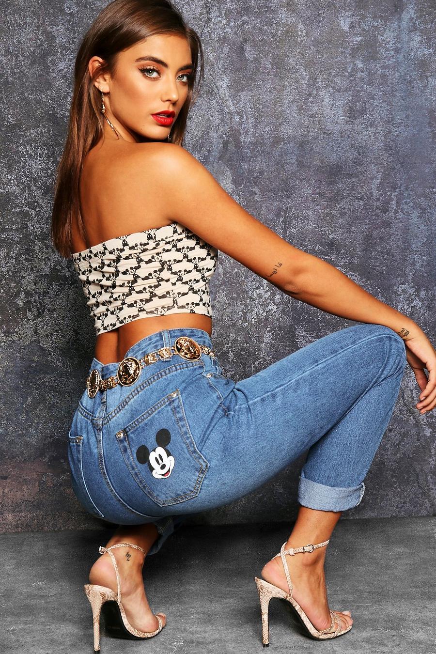 Disney Mickey Graphic Mom Jeans, Blue image number 1