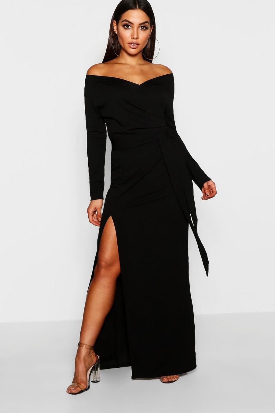 Black svart Off The Shoulder Split Maxi Bridesmaid Dress
