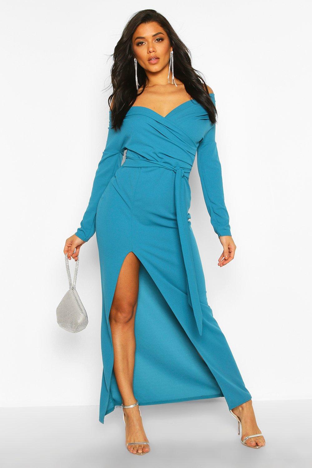 boohoo blue bridesmaid dress