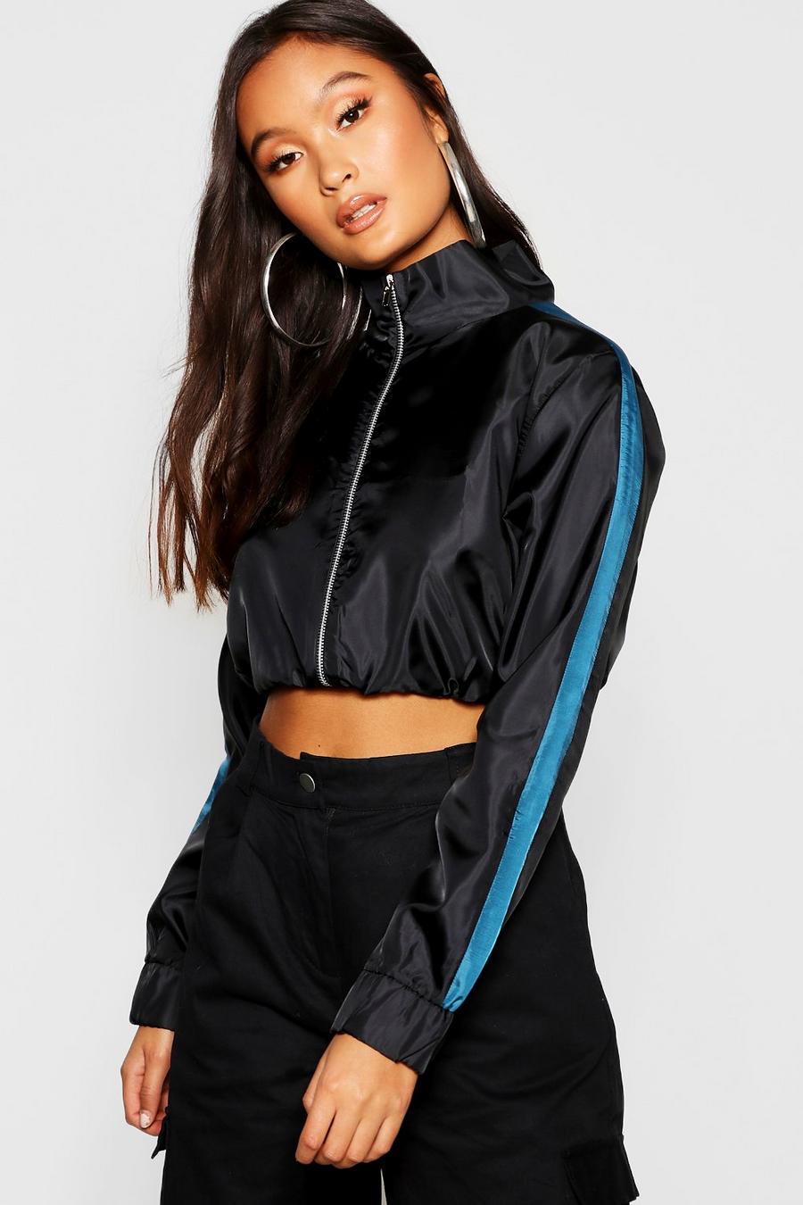 Black Shell Suit Zip Through Track Top image number 1