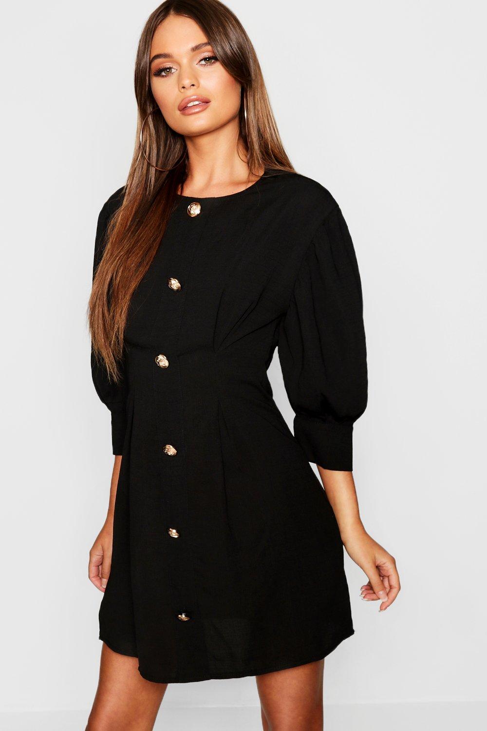 boohoo black and gold dress