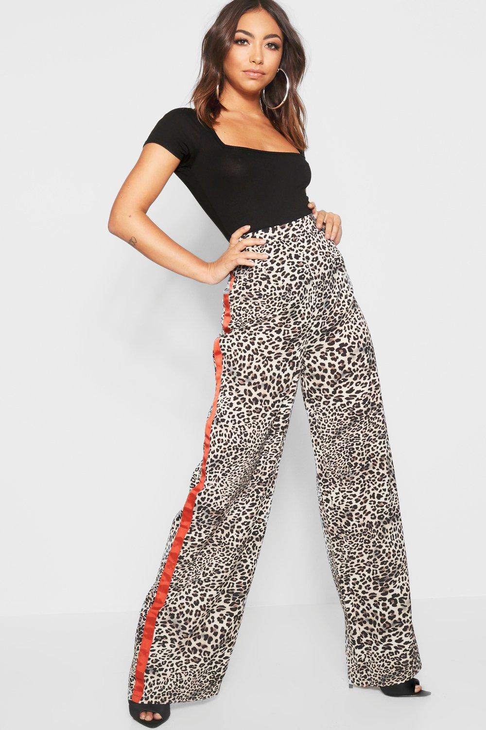 wide leg side stripe trousers