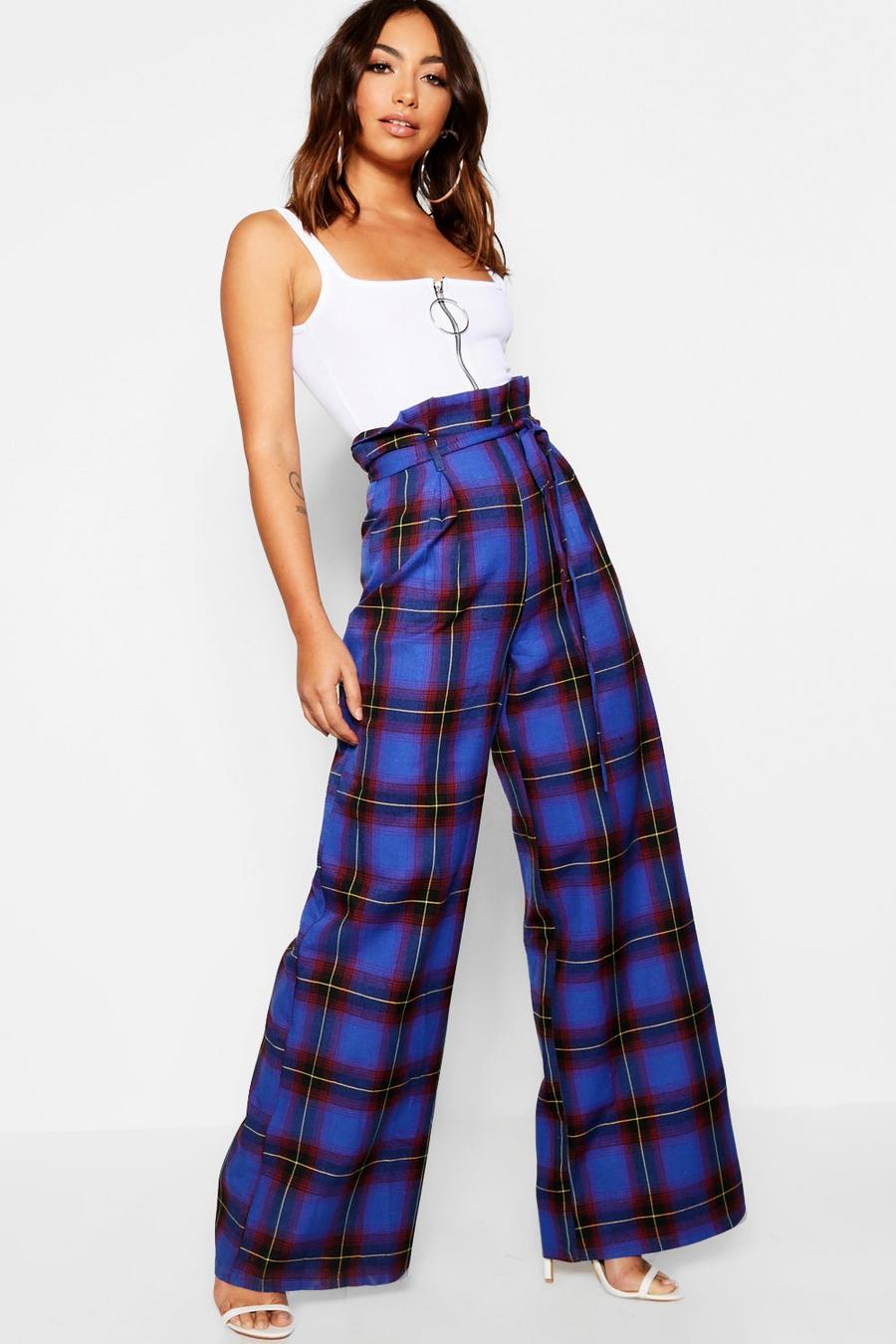Plaid Check Paperbag Wide Leg Woven Pants image number 1