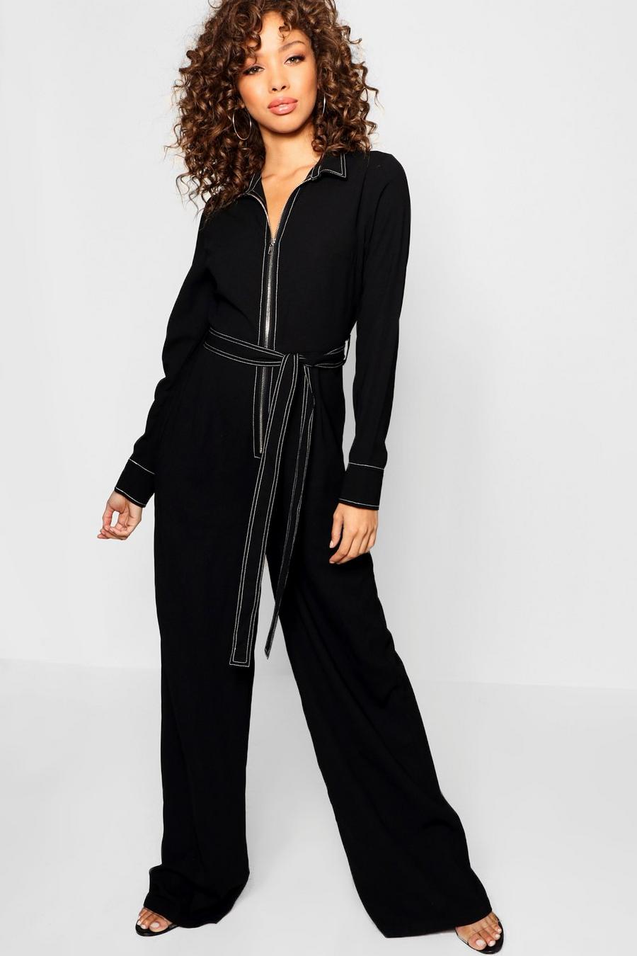 Contrast Stitching Wide Leg Jumpsuit image number 1