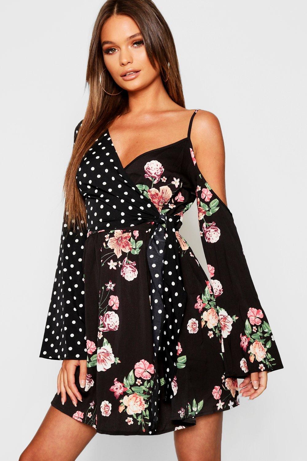 floral wrap skater dress