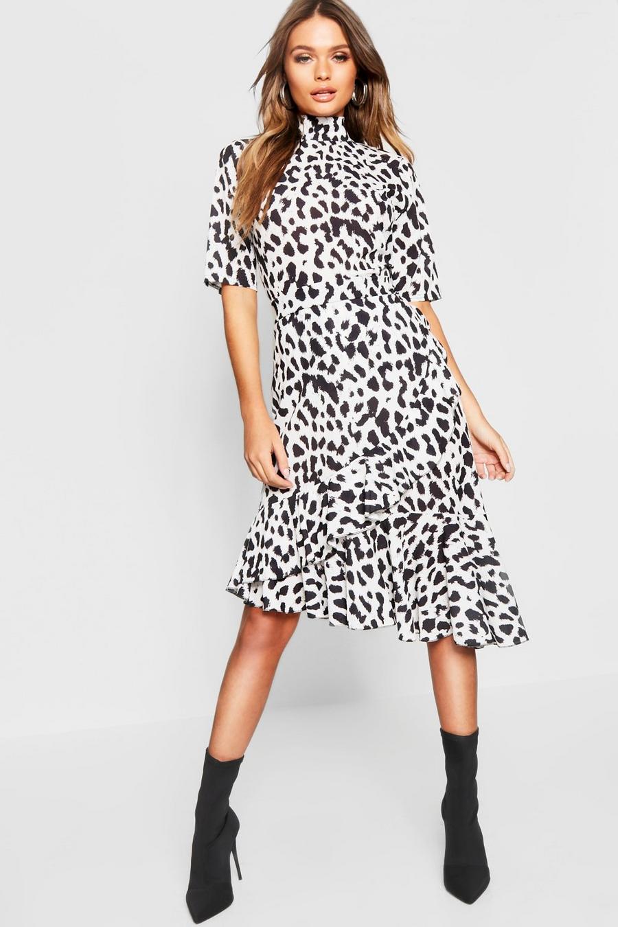 Leopard Print High Neck Blouse + Ruffle Wrap Skirt Co-Ord image number 1