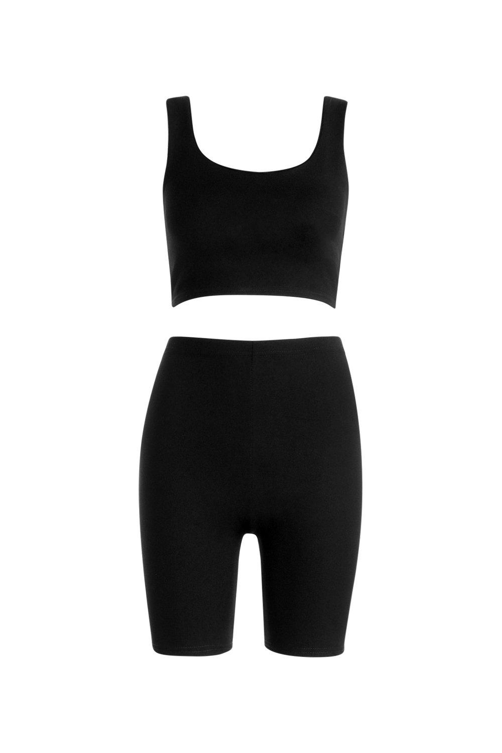 black two piece biker short set