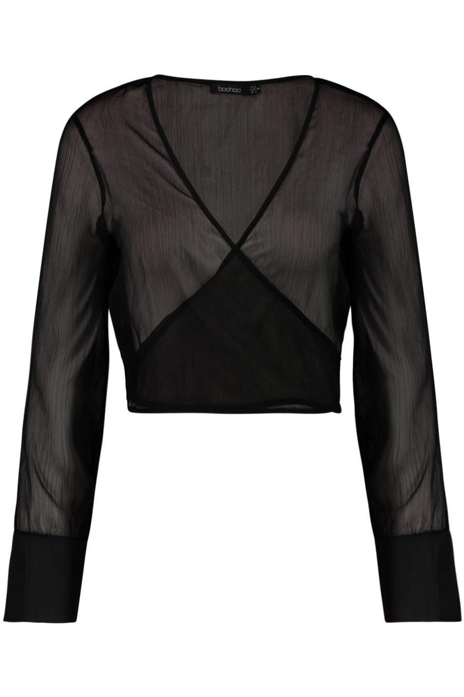 Sheer black wrap top online