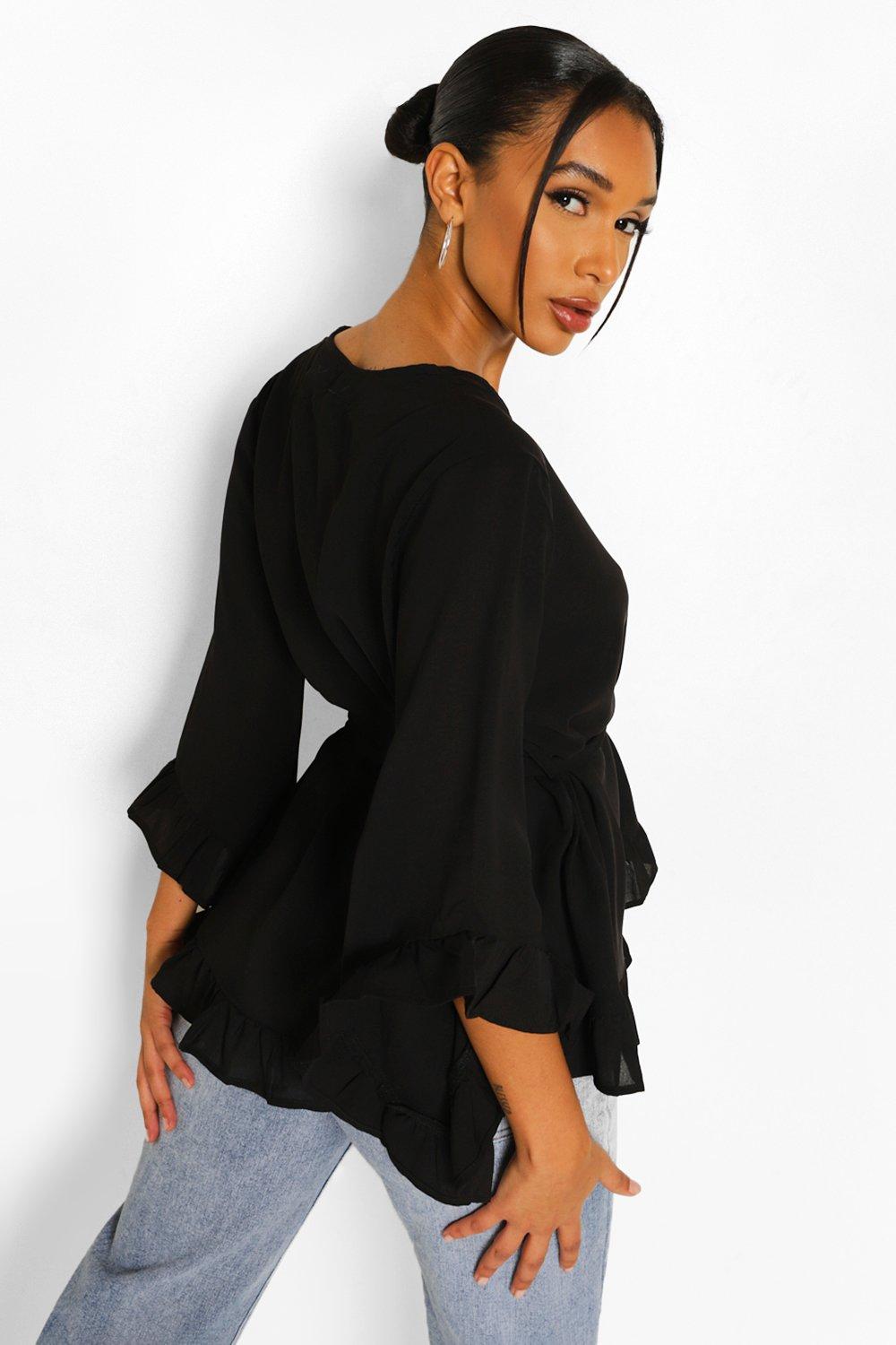 Ruffle Hem Wrap Blouse