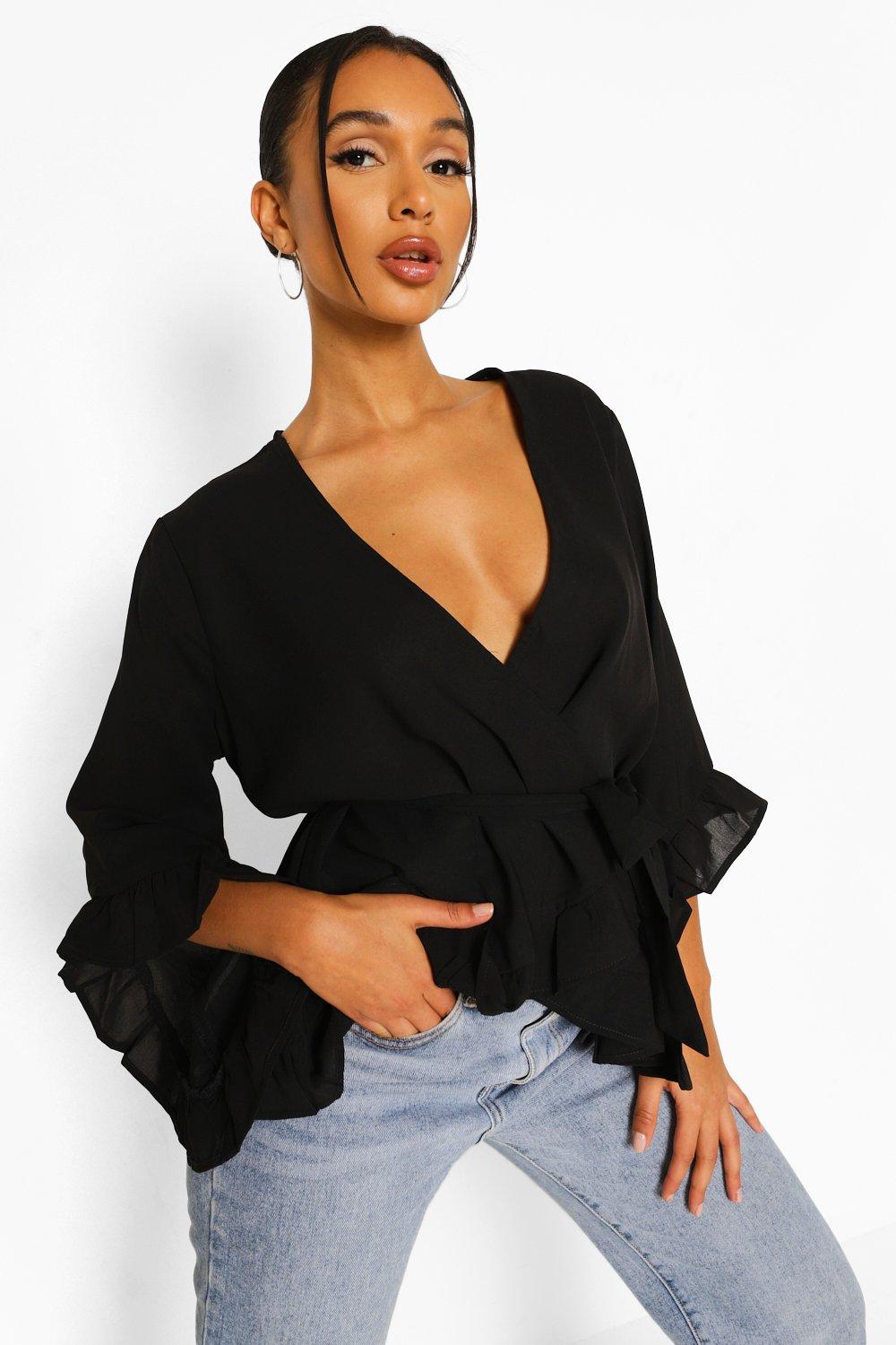 ruffle hem wrap blouse